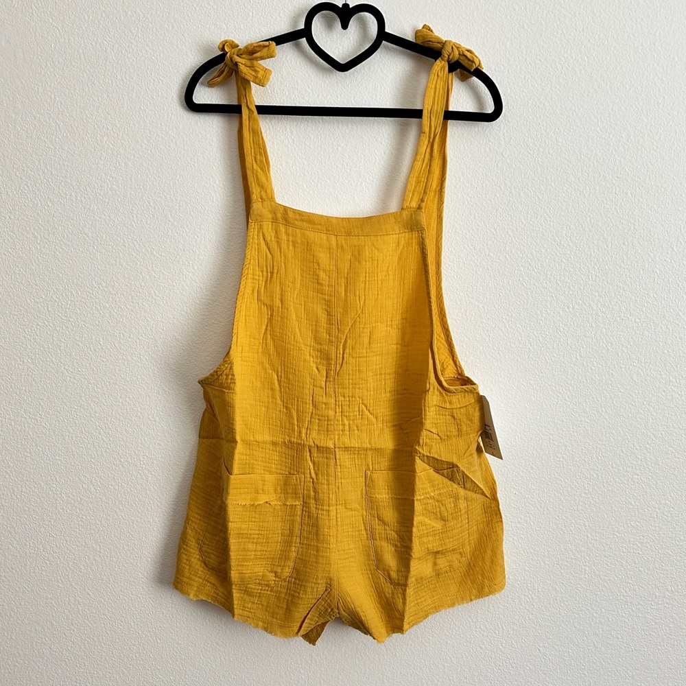 Billabong Golden Yellow Boho Tie Straps Sleeveless Cotton Romper Size S